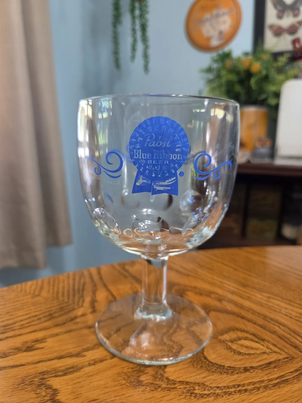 Vintage Pabst Blue Ribbon PBR Pedestal Beer Goblet Glass